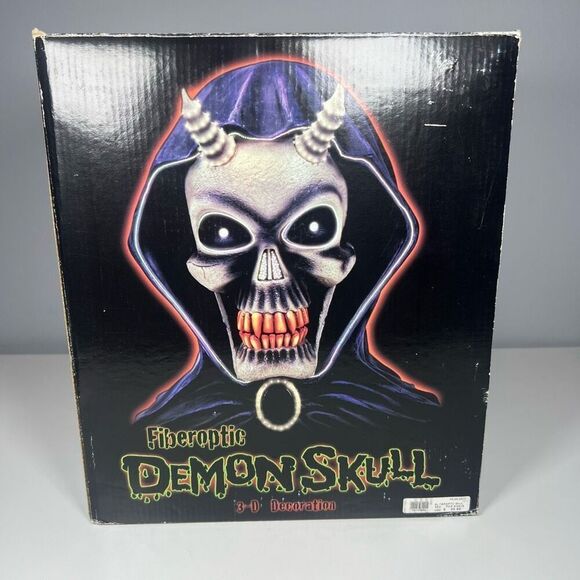 Rare Fiber Optic Lights Changing Demon Skull 3D Halloween Decor Spencers Vintage - Picture 10 of 11